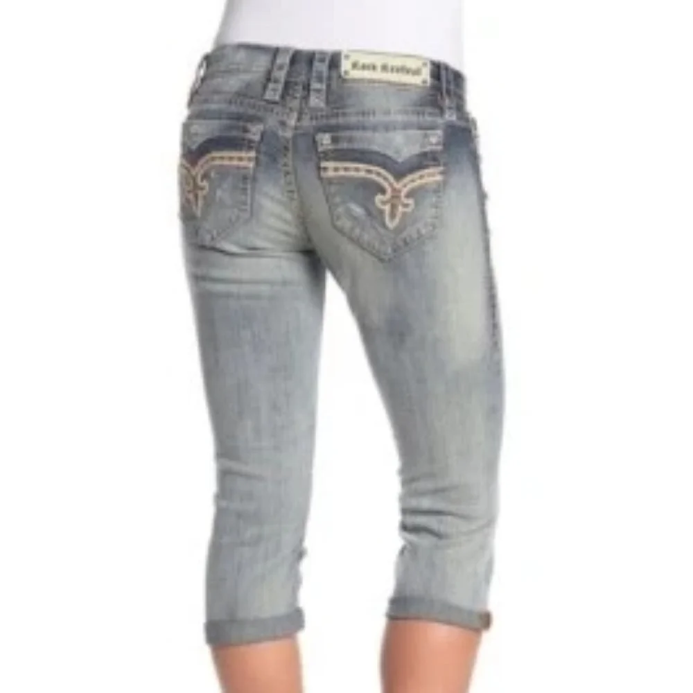 Rock Revival Women's Capri Vivian Crop Jeans Rhinestone Size 25
